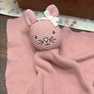 Lovely Pink knitted Easter bunny, security blanket, baby snuggle newborn 13”